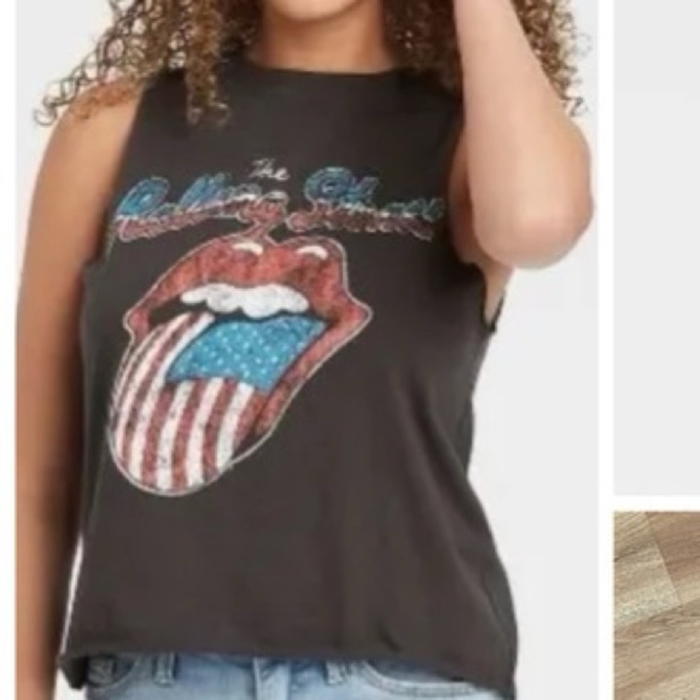 The Rolling Stones Black Tee with Red and Blue Accents